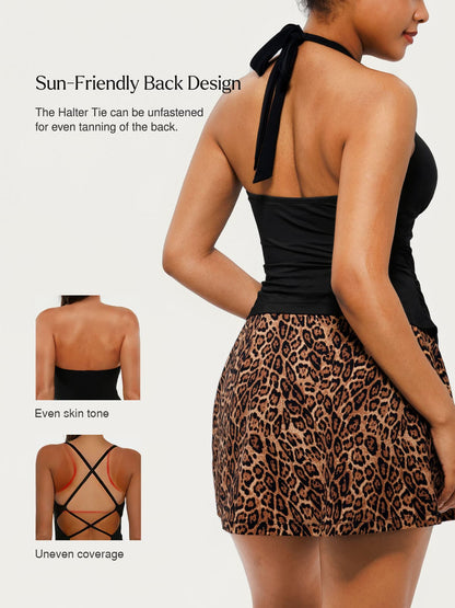 Sculpting Halter Tankini Skirt Swimsuit Set