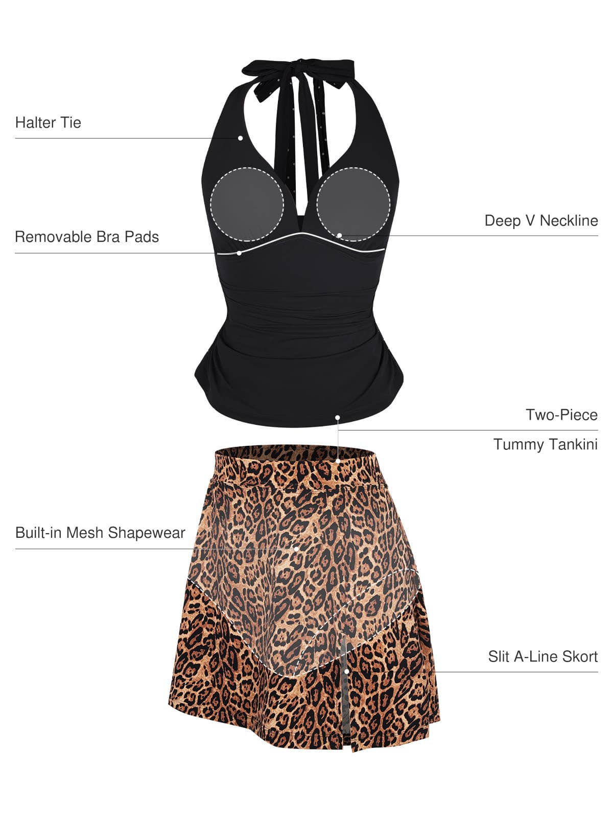 Sculpting Halter Tankini Skirt Swimsuit Set