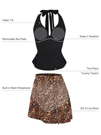 Sculpting Halter Tankini Skirt Swimsuit Set