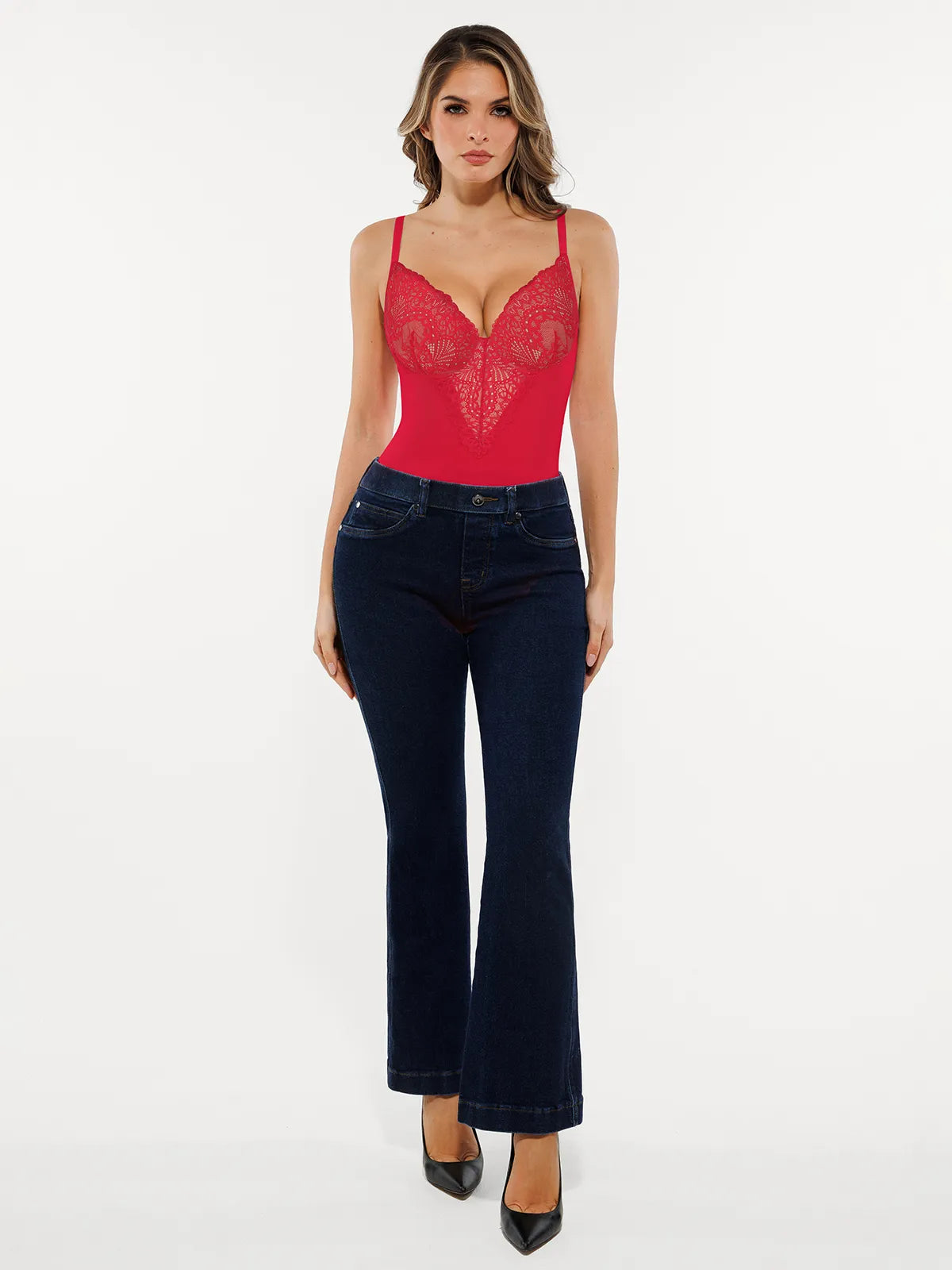 Seamless Lace V-Neck Shapewear Bodysuit