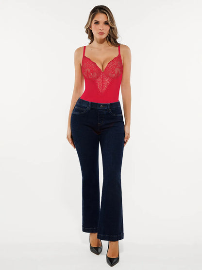 Seamless Lace V-Neck Shapewear Bodysuit