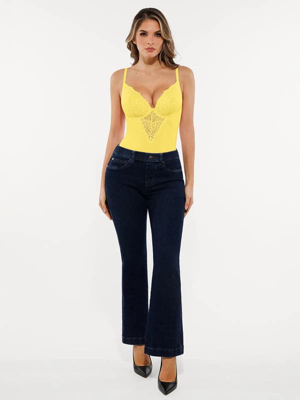 Shapewear Lace Deep V-Neck Sculpting Thong Bodysuit