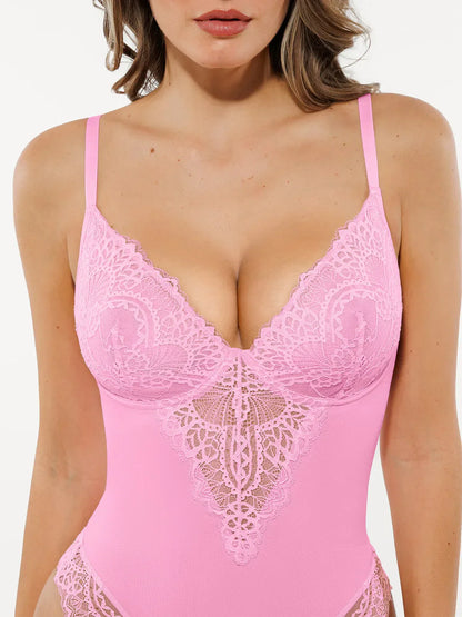 Seamless Lace V-Neck Shapewear Bodysuit