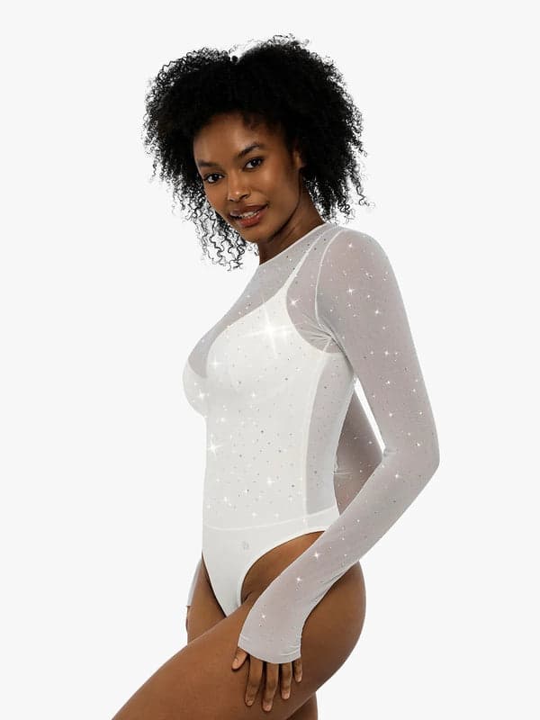 Sequin Cowl Neck Chain Detail Sculpting Bodysuit