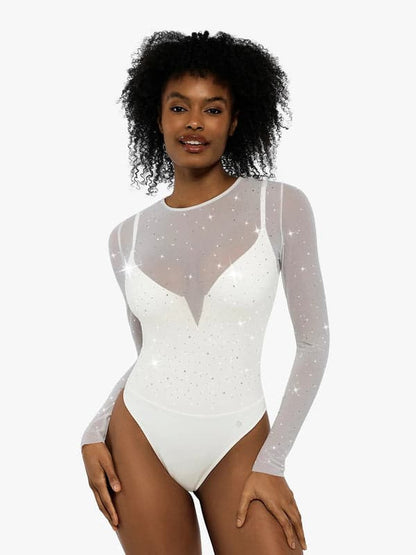 Sequin Cowl Neck Chain Detail Sculpting Bodysuit