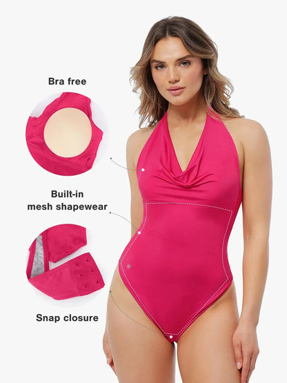 Shapewear Cowl Neck Halter Tummy Control Bodysuit