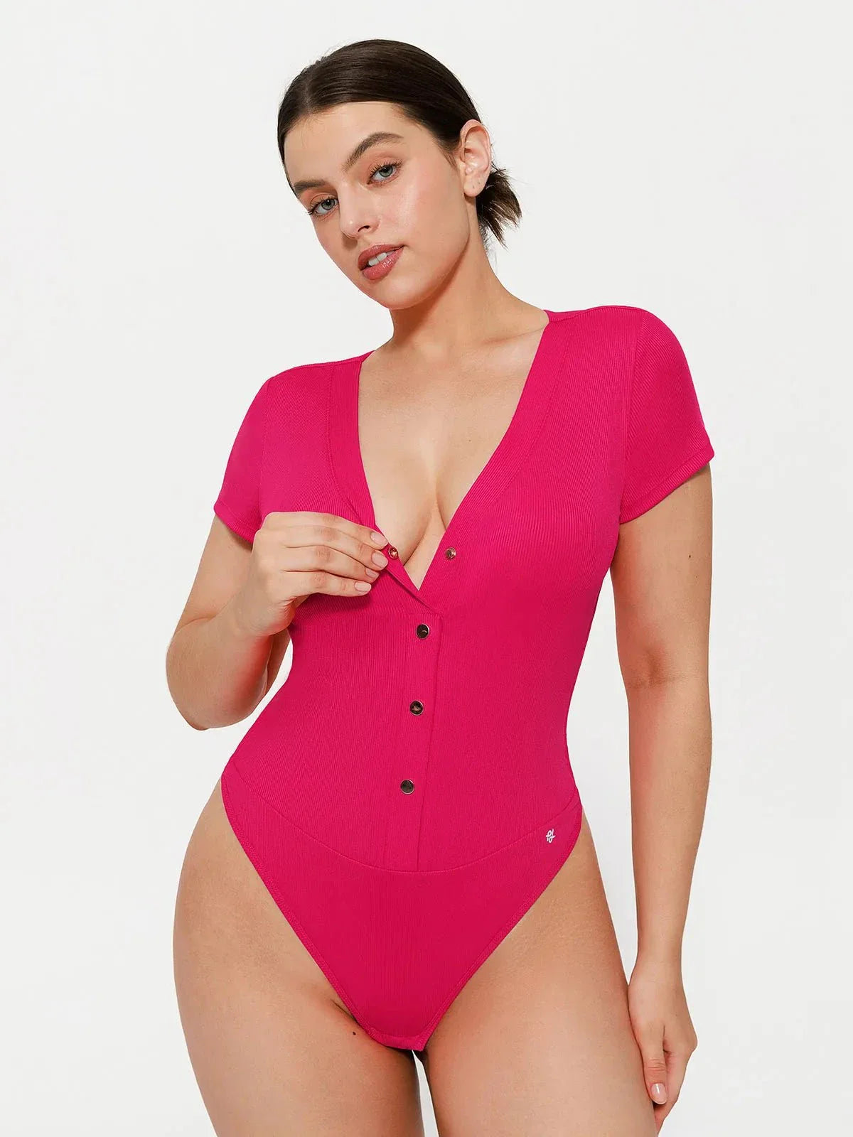 Shapewear Deep V-Neck Button Front Sculpting Bodysuit