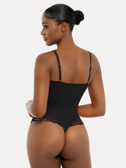 Shapewear Deep V-Neck Sculpting Lace Inset Bodysuit