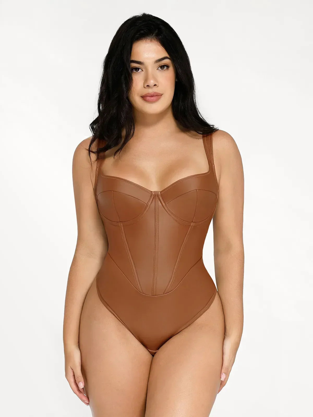 Shapewear Faux Leather Hourglass Corset Bodysuit