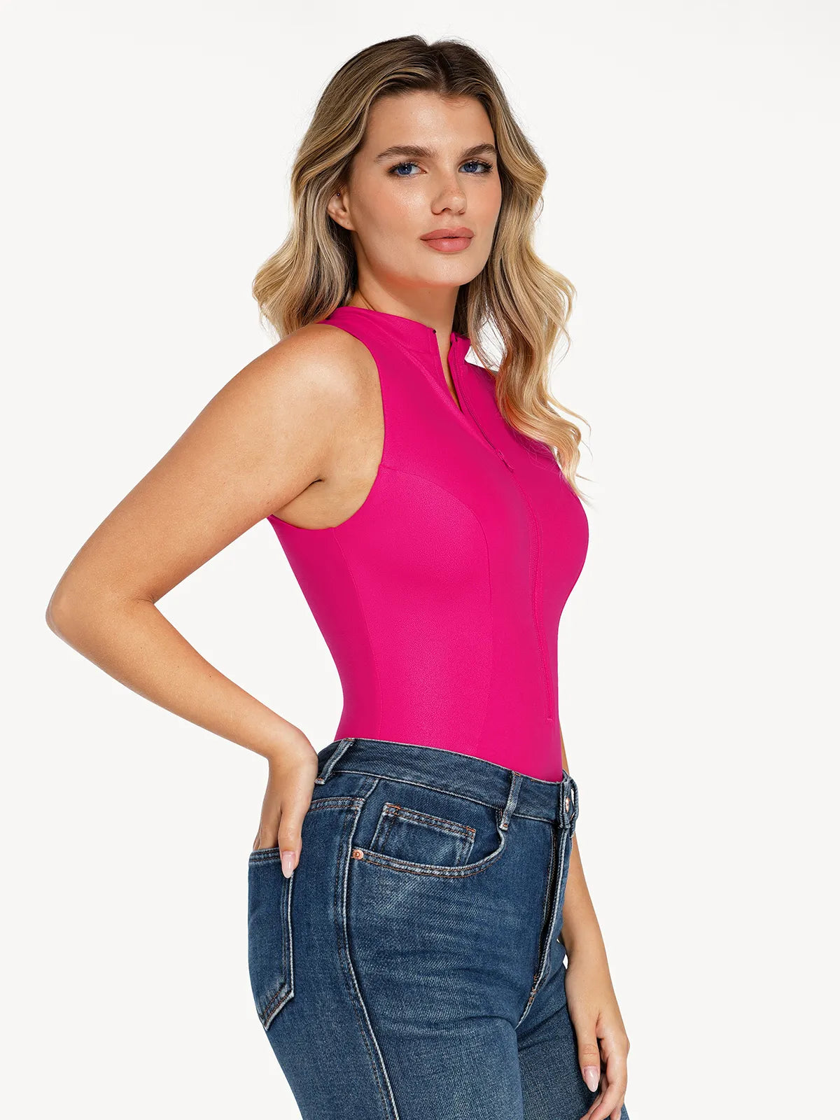 Shapewear Faux Leather Mock Neck Zip Front Sculpting Bodysuit