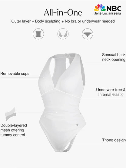 Shapewear Halter Cowl Neck Ruched Tummy Control Bodysuit