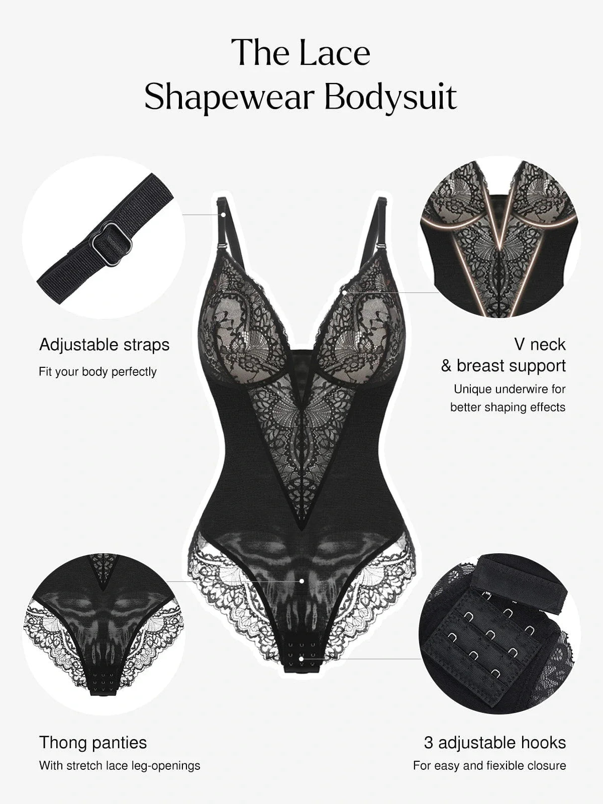 Shapewear Lace Deep V-Neck Sculpting Thong Bodysuit