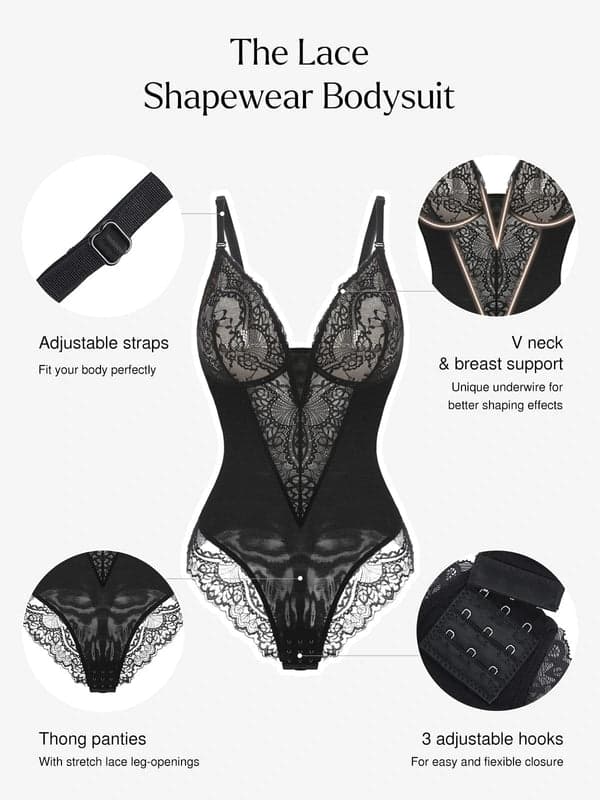 Seamless Lace V-Neck Shapewear Bodysuit