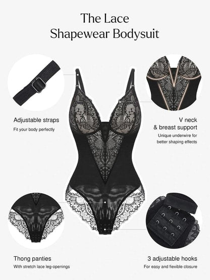 Seamless Lace V-Neck Shapewear Bodysuit