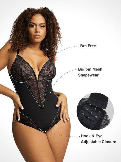 Seamless Lace V-Neck Shapewear Bodysuit