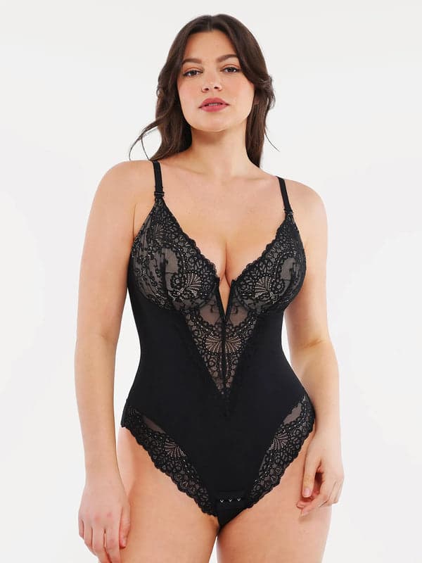 Seamless Lace V-Neck Shapewear Bodysuit