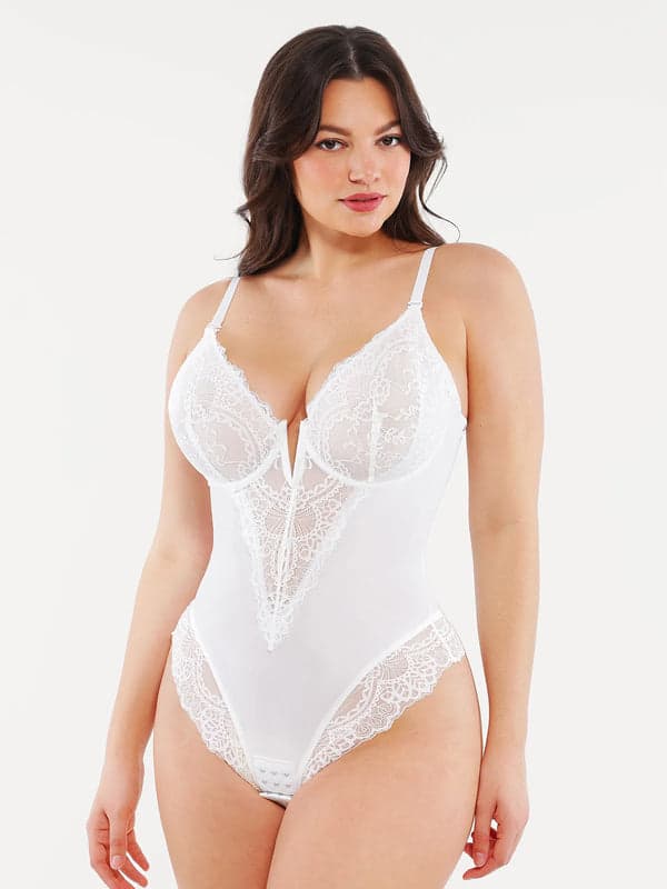 Seamless Lace V-Neck Shapewear Bodysuit