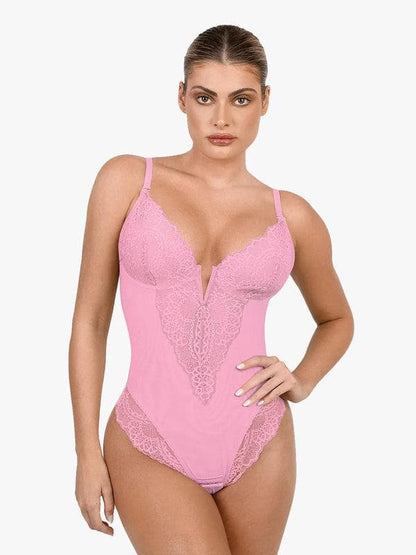 Shapewear Lace Deep V-Neck Sculpting Thong Bodysuit