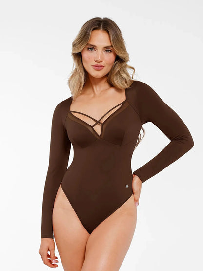 Shapewear Long Sleeve Mesh Inset Tummy Control Bodysuit