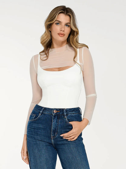 Shapewear Long Sleeve Mesh Shrug Sculpting Bodysuit Set