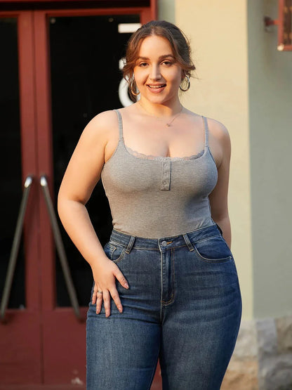 Shapewear Modal Strappy Lace Trim Sculpting Henley Bodysuit