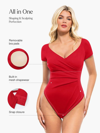 Shapewear Portrait Neckline Draped Sculpting Bodysuit