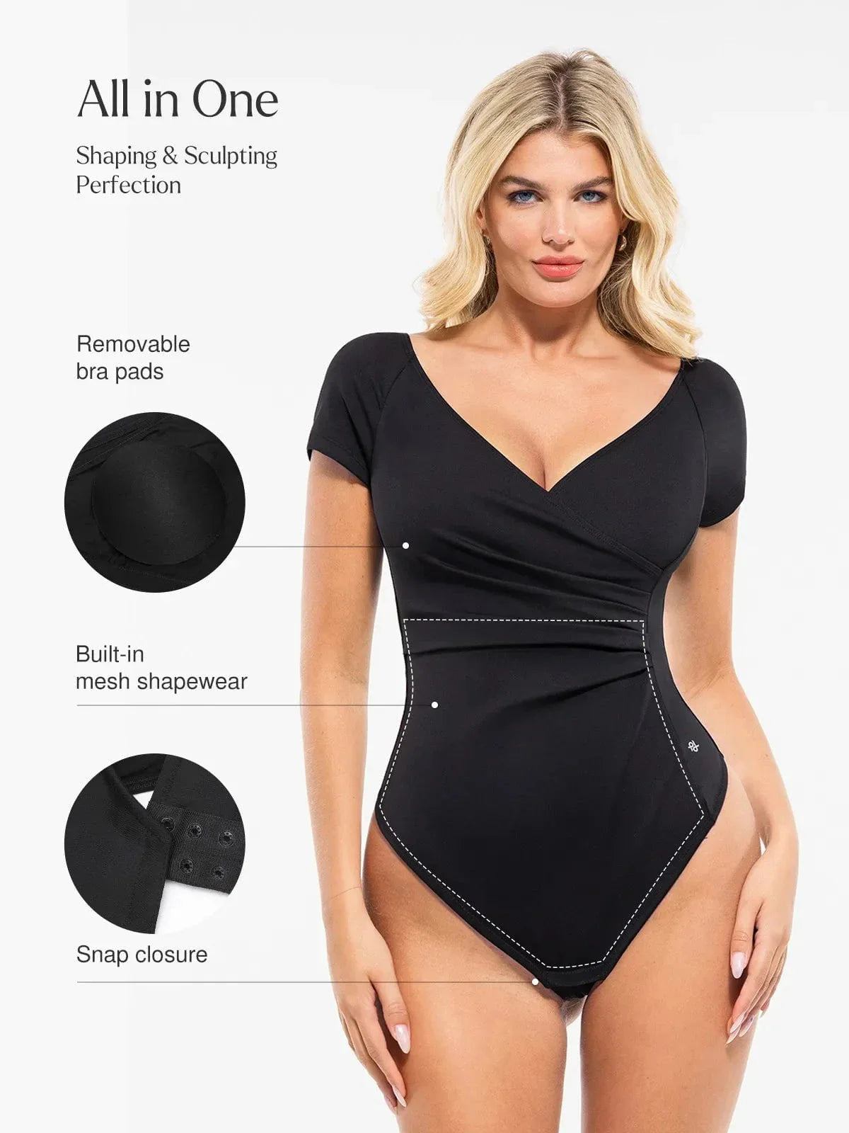 Shapewear Portrait Neckline Draped Sculpting Bodysuit