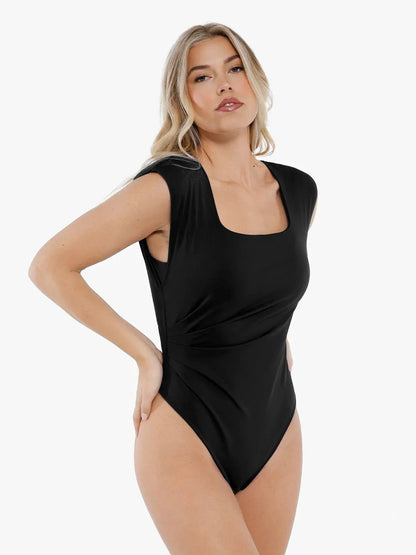 Shapewear Square Neck Padded Shoulder Slimming Bodysuit