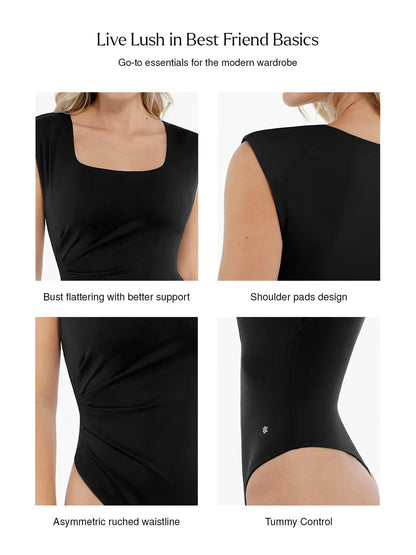 Shapewear Square Neck Padded Shoulder Slimming Bodysuit