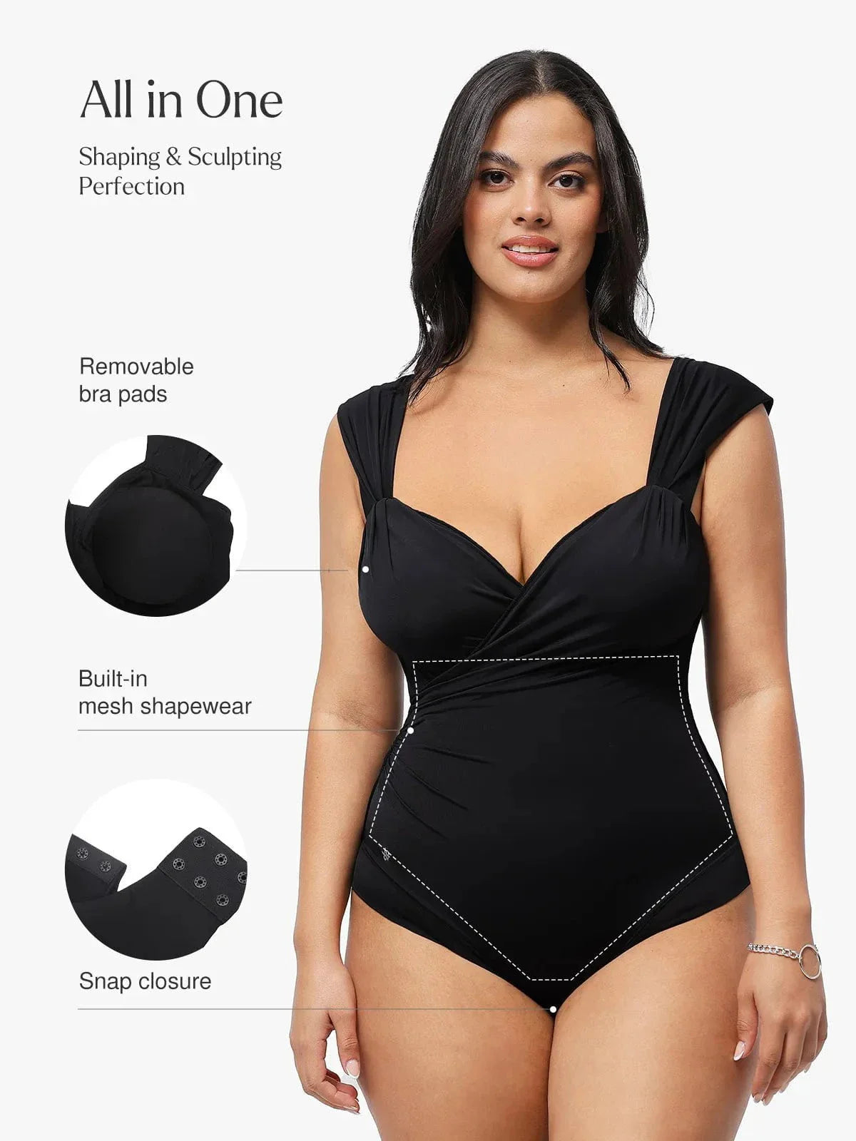 Shapewear Sweet-Heart Neckline Cap Sleeve Bodysuit