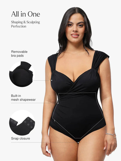 Shapewear Sweet-Heart Neckline Cap Sleeve Bodysuit