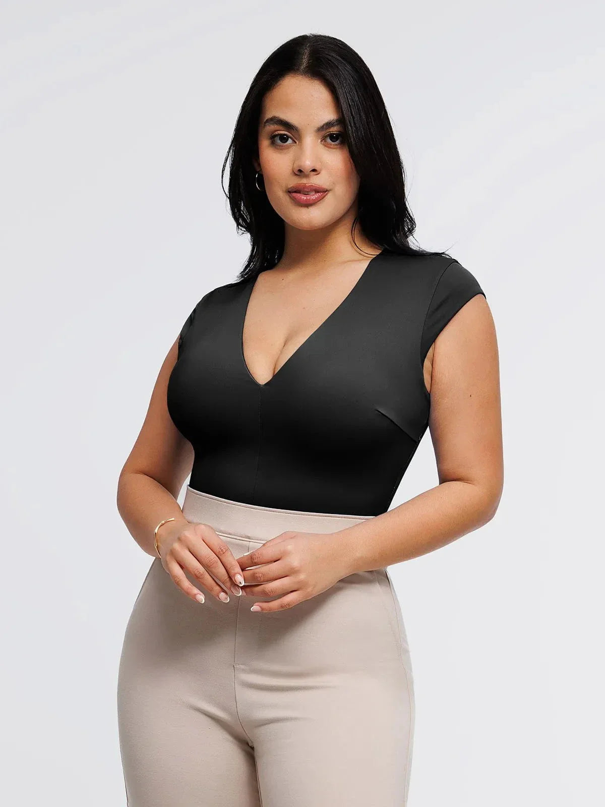 Shapewear V Neck Cap Sleeve Tummy Control  Bodysuit