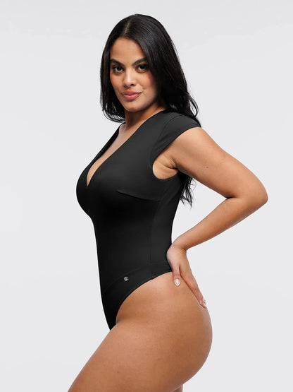 Shapewear V Neck Cap Sleeve Tummy Control  Bodysuit
