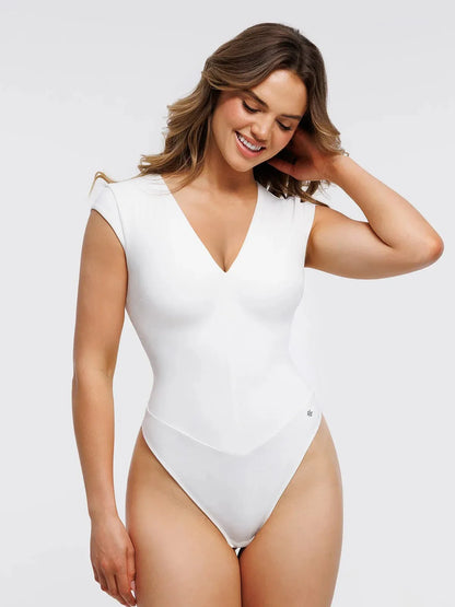 Shapewear V Neck Cap Sleeve Tummy Control  Bodysuit