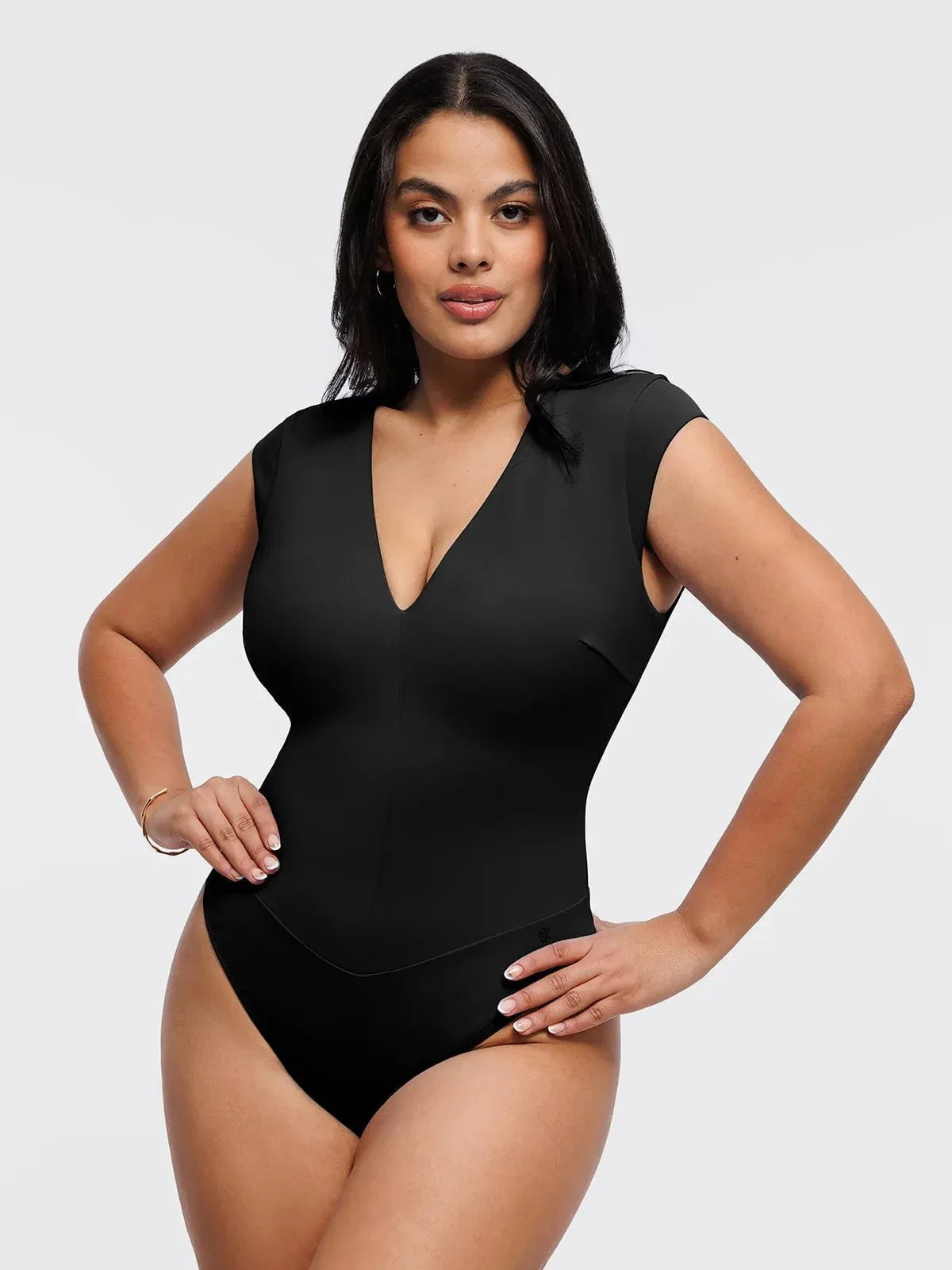 Shapewear V Neck Cap Sleeve Tummy Control  Bodysuit