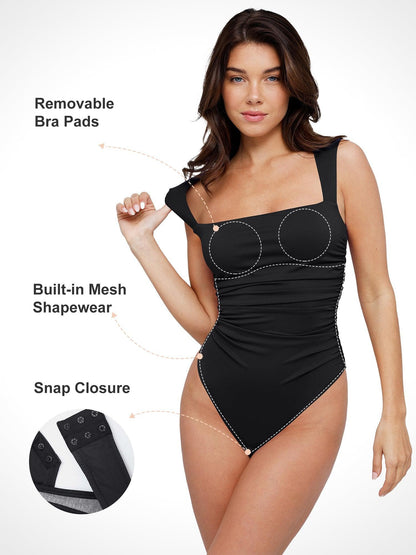 Shapewear Bluetag Ruched Square Neck Sculpting Bodysuit