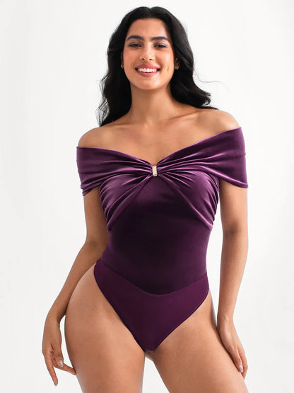 Velvet Twist Front Off-The Shoulder Sculpting Bodysuit