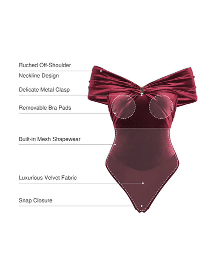 Velvet Twist Front Off-The Shoulder Sculpting Bodysuit