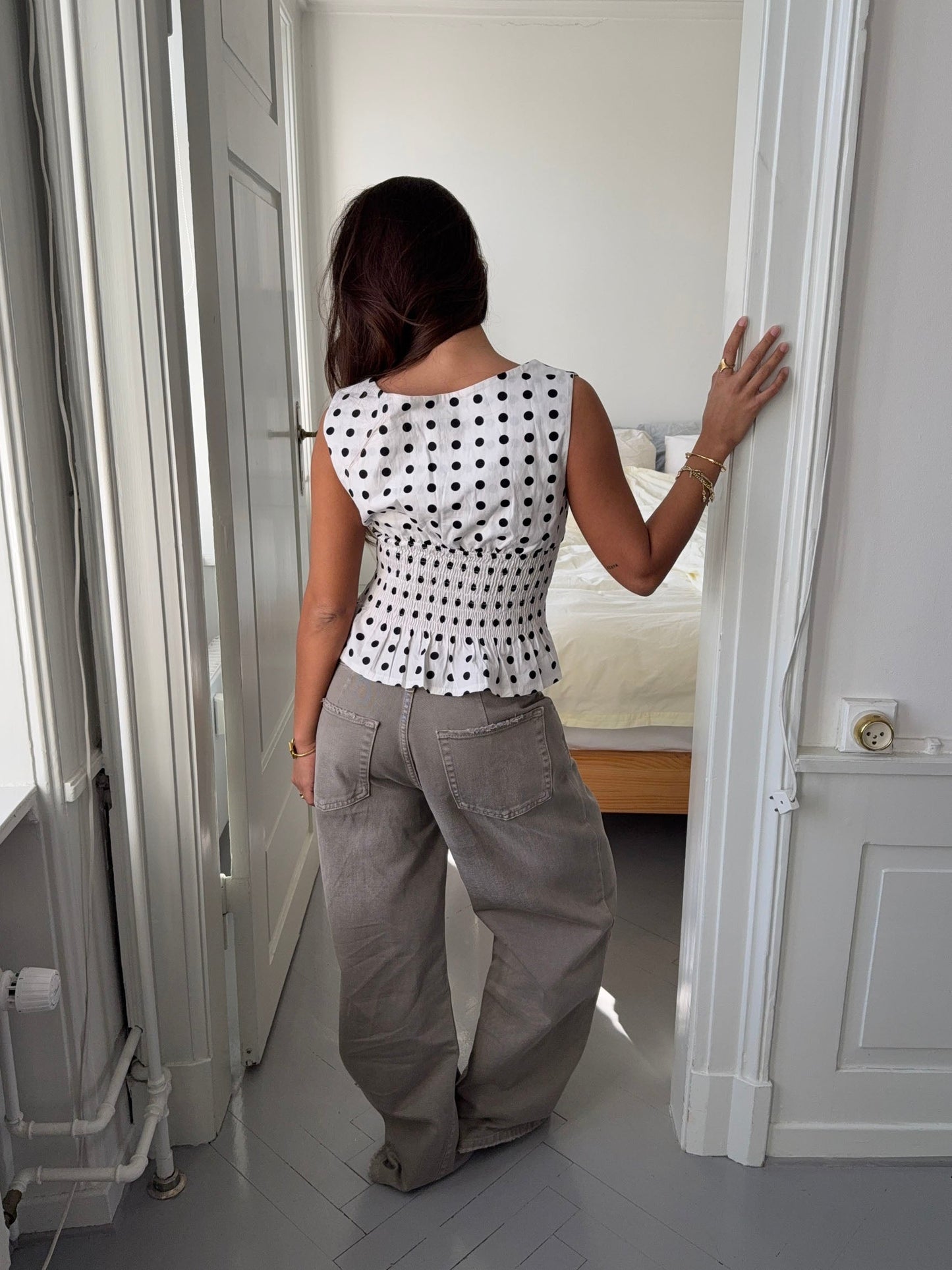 Cathrine smock polka dotted top - White/black