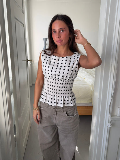 Cathrine smock polka dotted top - White/black